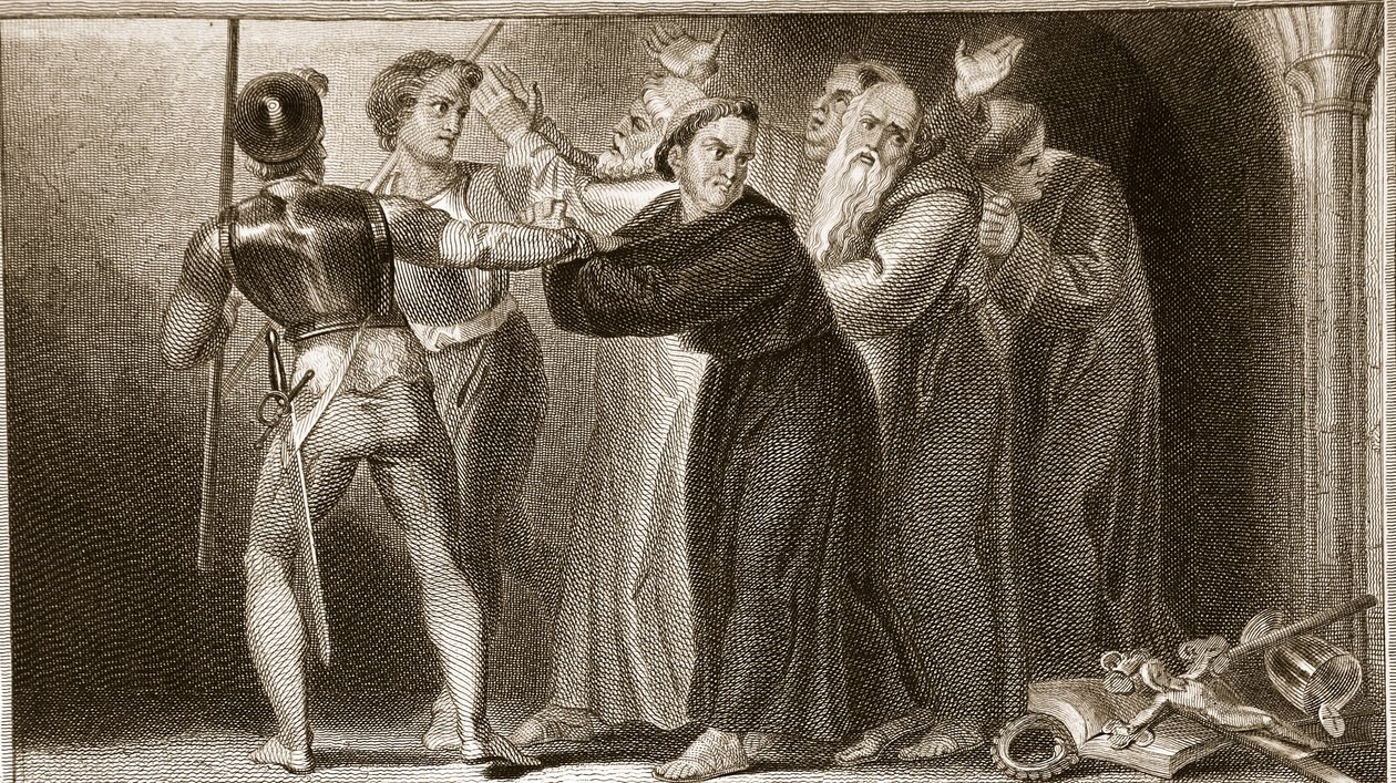 Unterdrückung der Klöster, Illustration aus David Humes The History of England, veröffentlicht von R. Bowyer, London, 1812 von English School