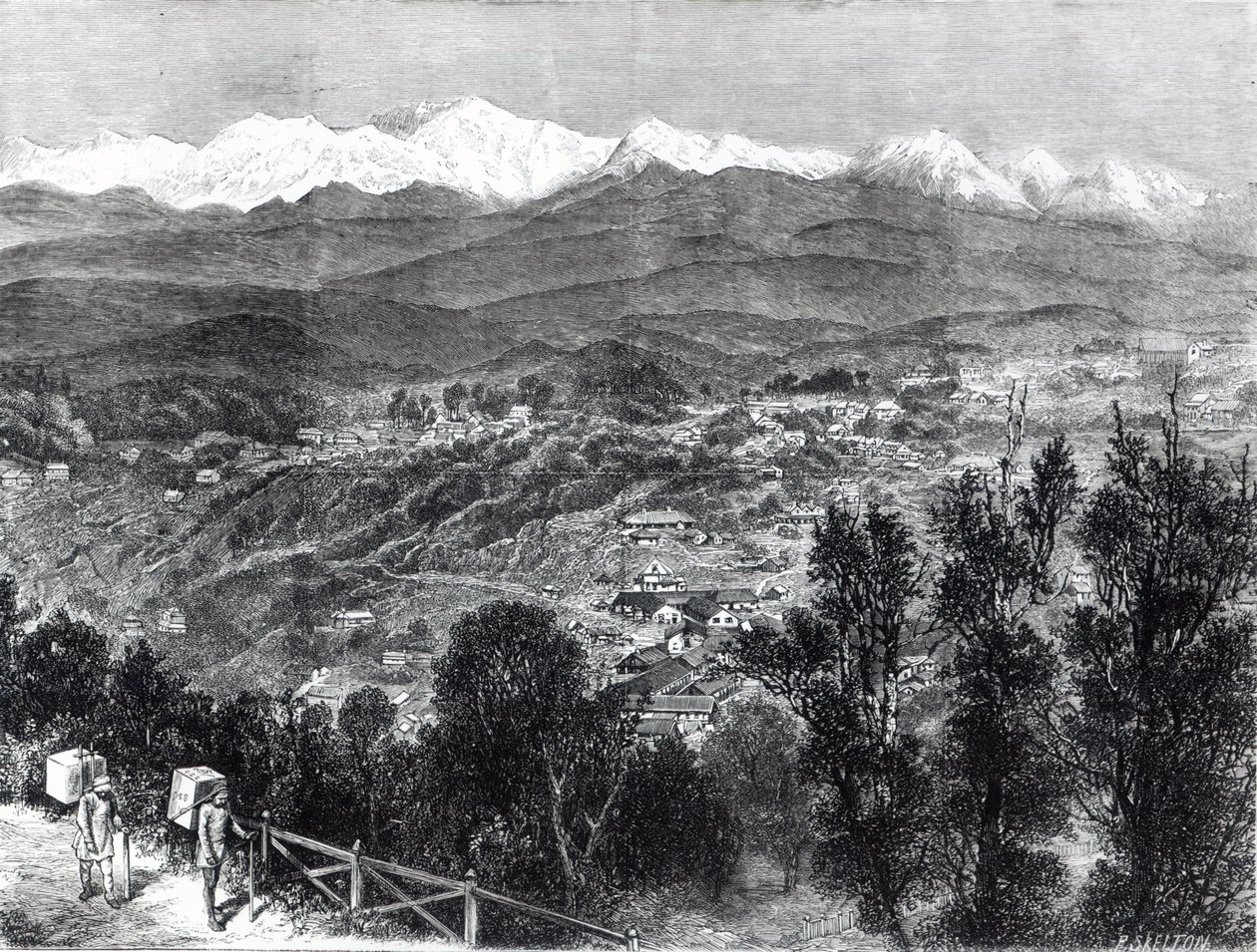Teekultivierung in Britisch-Indien - Blick auf Darjeeling von Süden, 1876 von English School