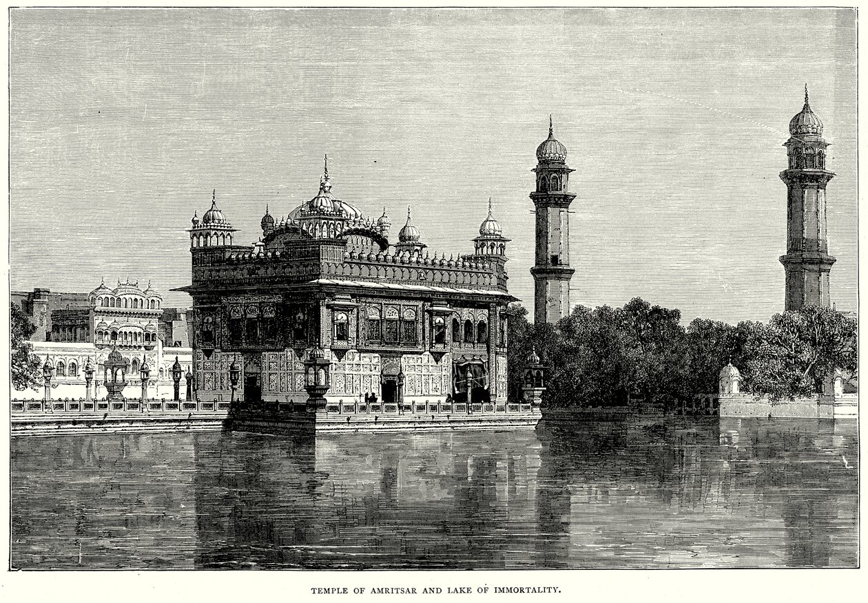 Tempel von Amritsar und See der Unsterblichkeit (Gravur) von English School