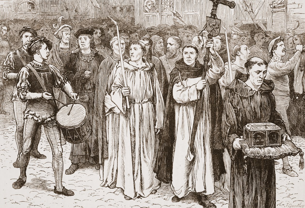 Tetzels Prozession, Illustration aus Die Geschichte des Protestantismus von James Aitken Wylie, veröffentlicht 1878 von English School