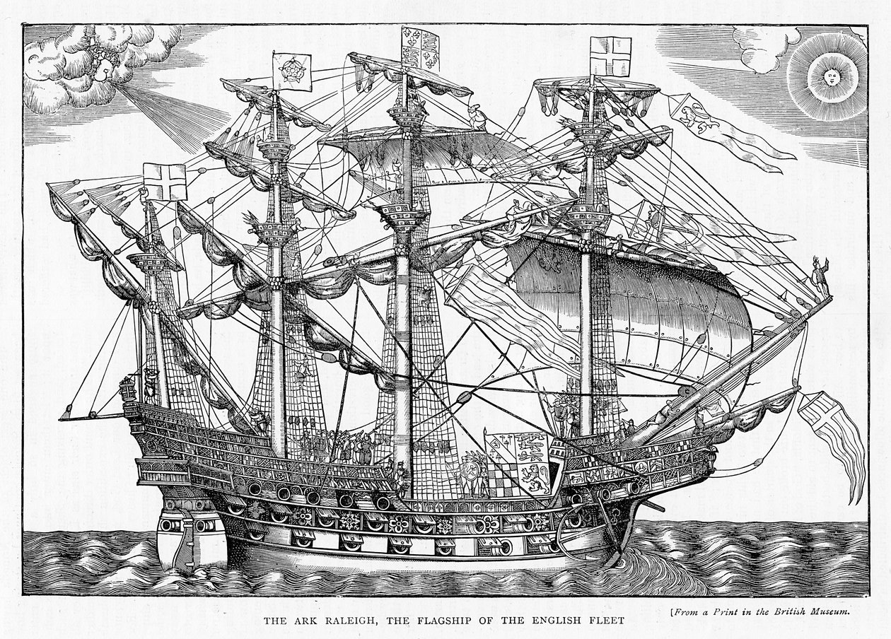 Die Arche Raleigh, das Flaggschiff der englischen Flotte, aus 