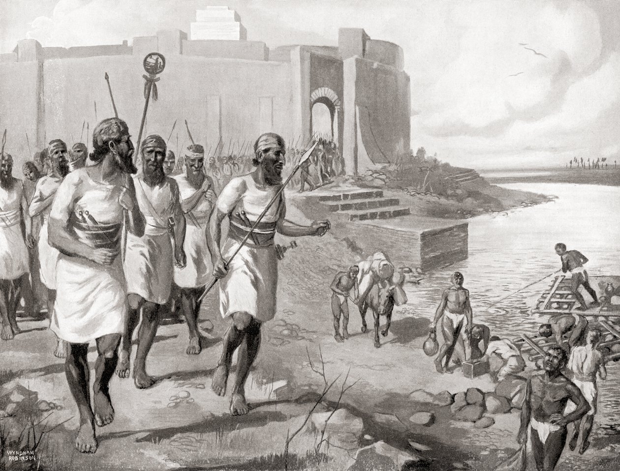 Die assyrische Armee verlässt die Stadt Assur, um sich den westlichen Semiten zu widersetzen, aus Hutchinsons Geschichte der Nationen, veröffentlicht 1915 von English School