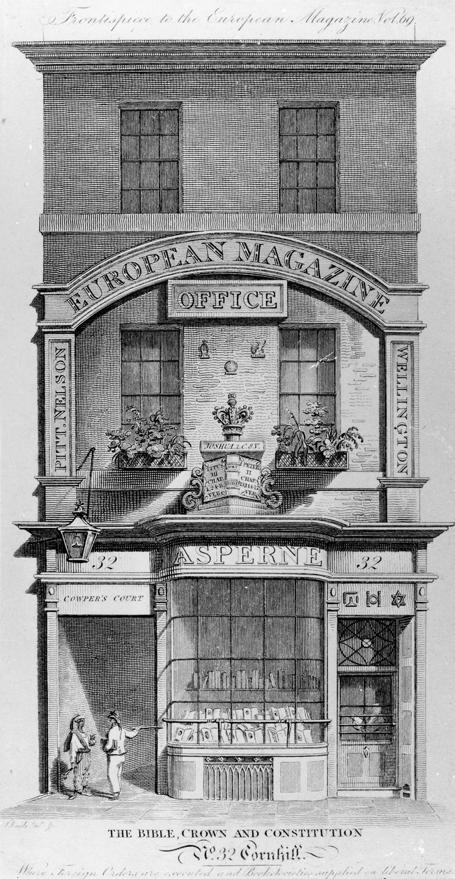 Die Bibel, Krone und Verfassung, Cornhill, London (Stich) von English School