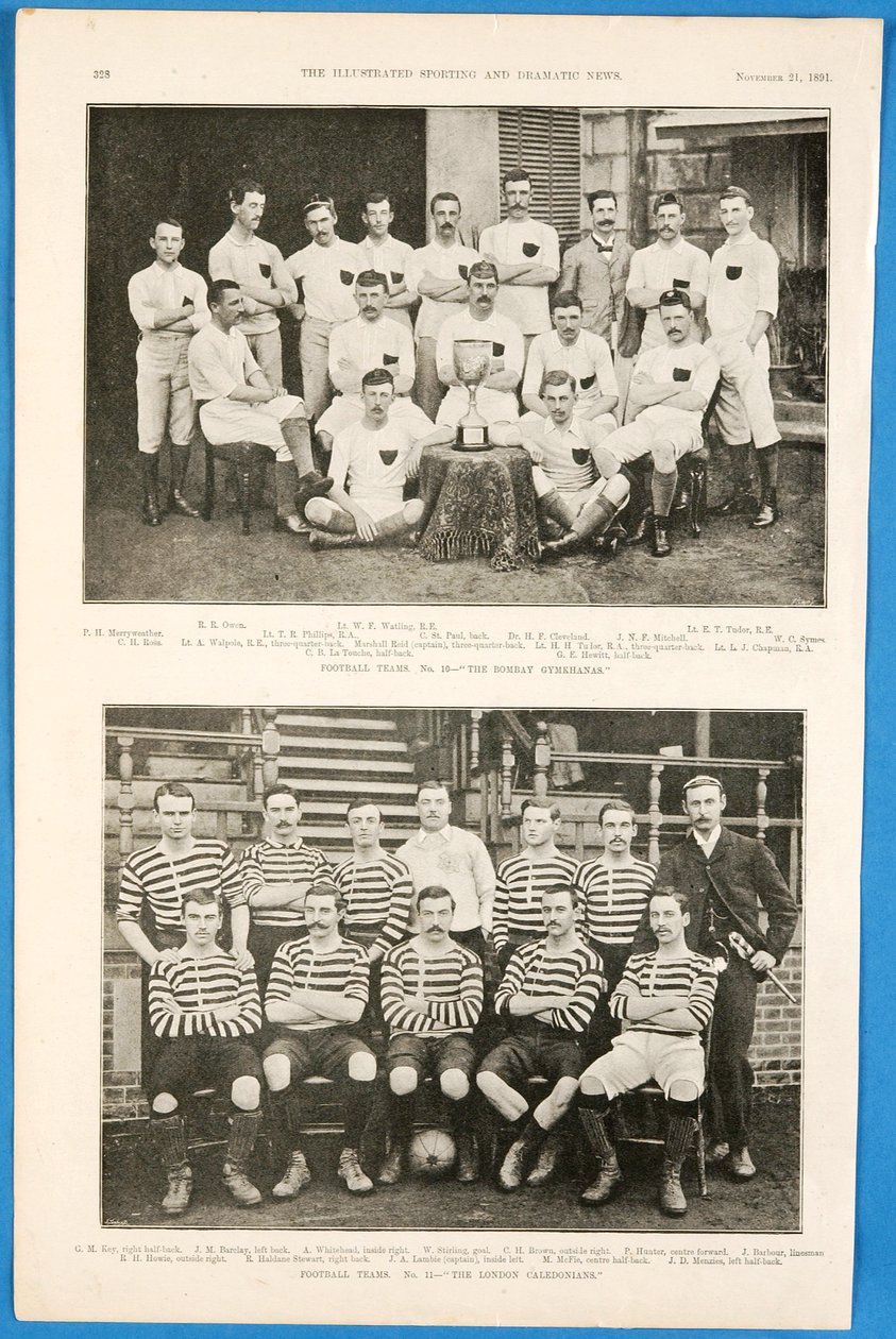 Die Bombay Gymkhanas und die London Caledonians, Fußballteams in The Illustrated Sporting and Dramatic News, 21. November 1891 von English School