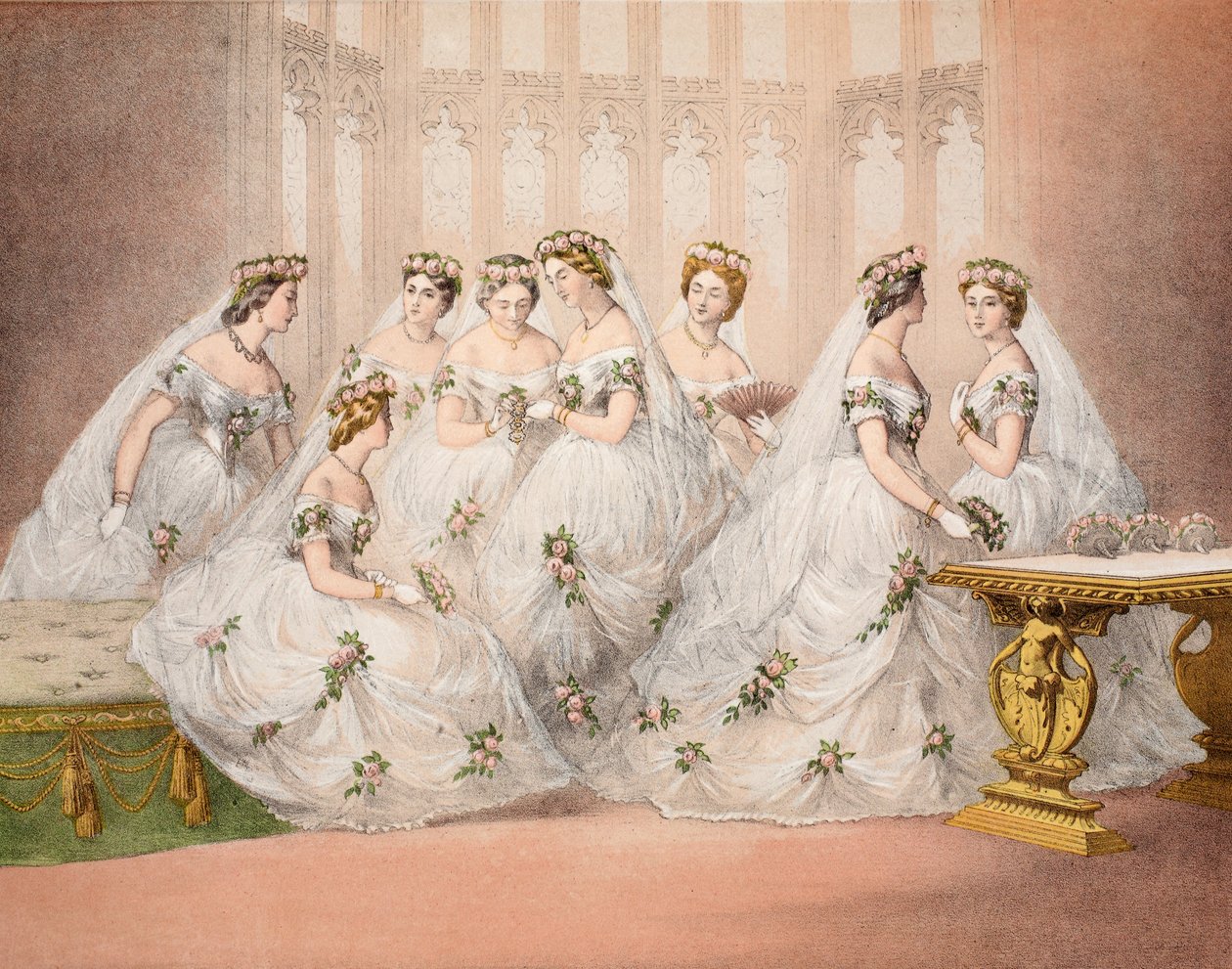 Die Brautjungfern, 10. März 1863, aus Ein Gedenkbuch zur Hochzeit von Edward VII. und Alexandra von Dänemark, veröffentlicht 1864 von English School