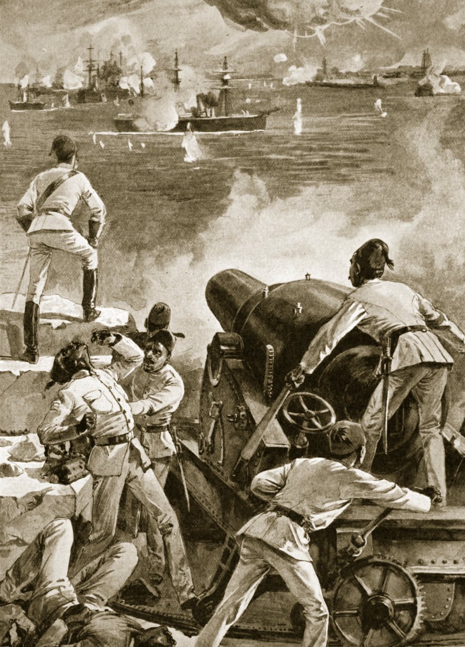 Die britische Flotte bombardiert die Häfen von Alexandria, 11. Juli 1882 von English School