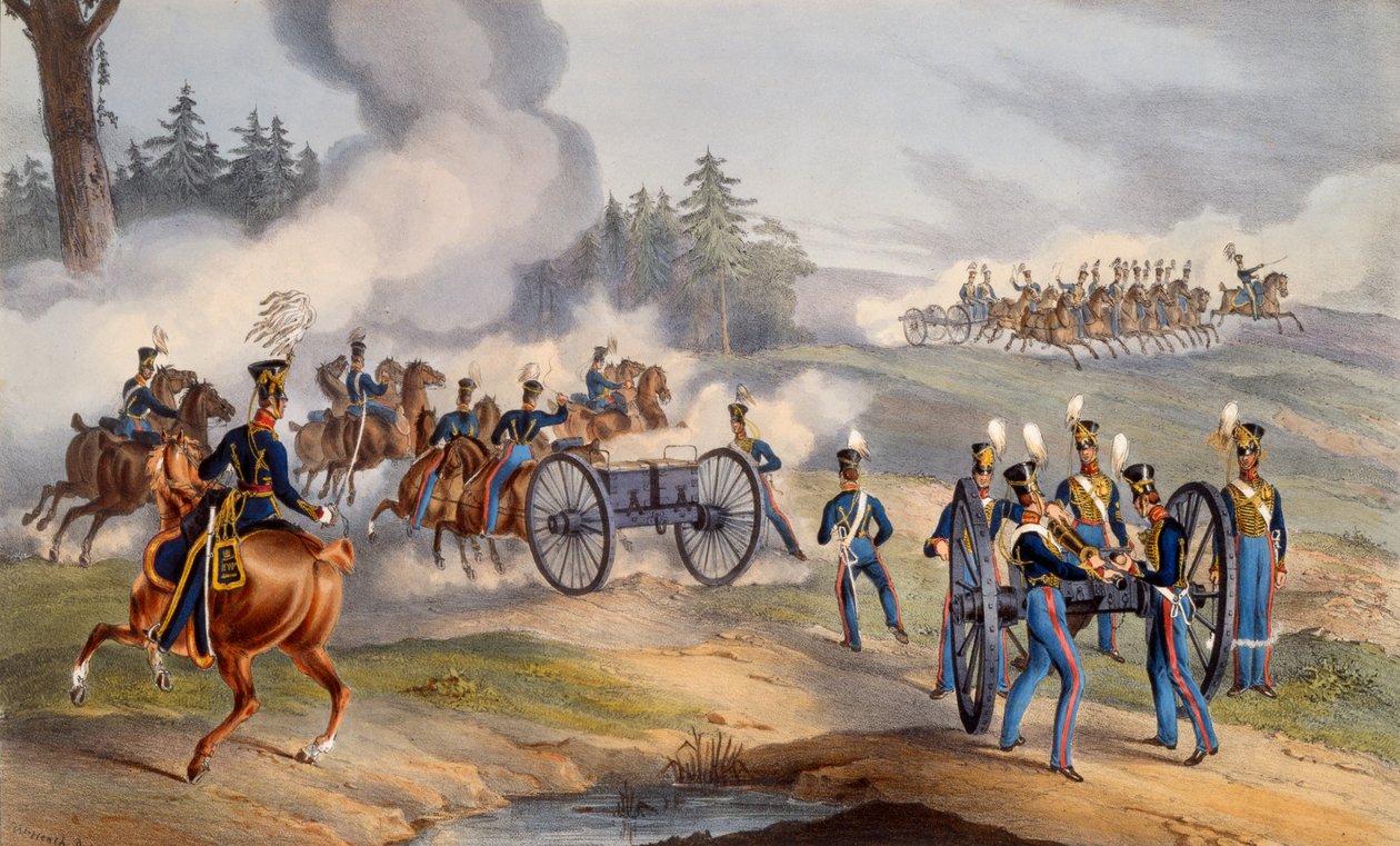 Die britische königliche Artillerie bereitet sich auf die Schlacht vor, 1835 von English School