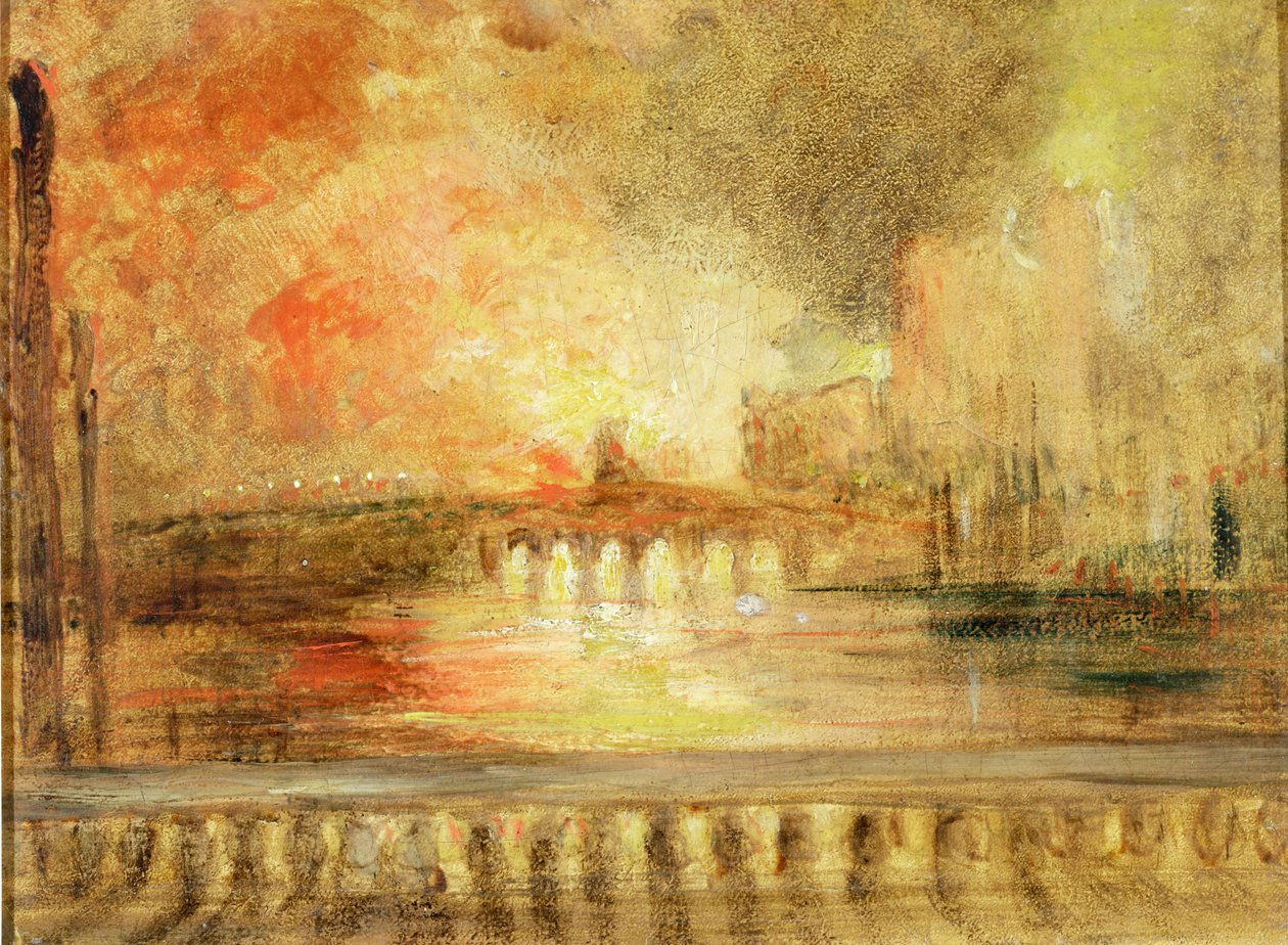 Der Brand der Parlamentshäuser, früher J.M.W. Turner (1775-1851) zugeschrieben von English School