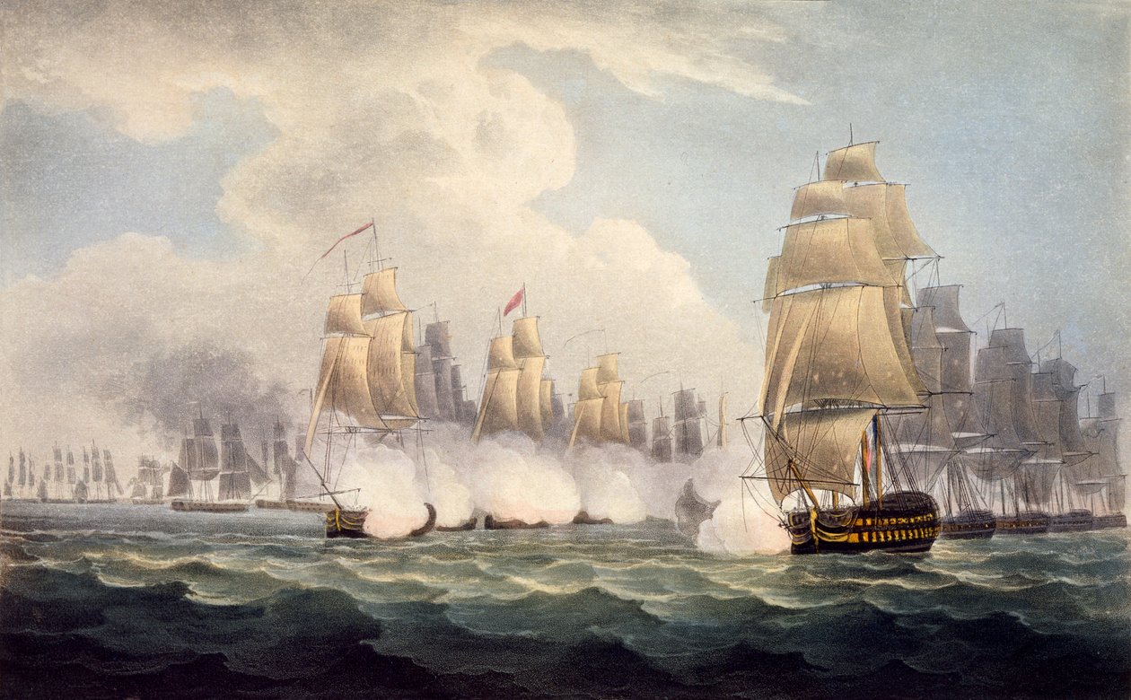 Die Niederlage der Franzosen unter Linois durch das Geschwader von Commodore Dance, 15. Februar 1804, aus The Naval Chronology of Great Britain von J. Ralfe von English School