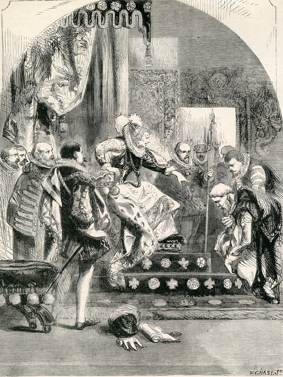 Entlassung des Earl of Murray und des Abtes von Kilwinning durch Elisabeth, 1865 von English School