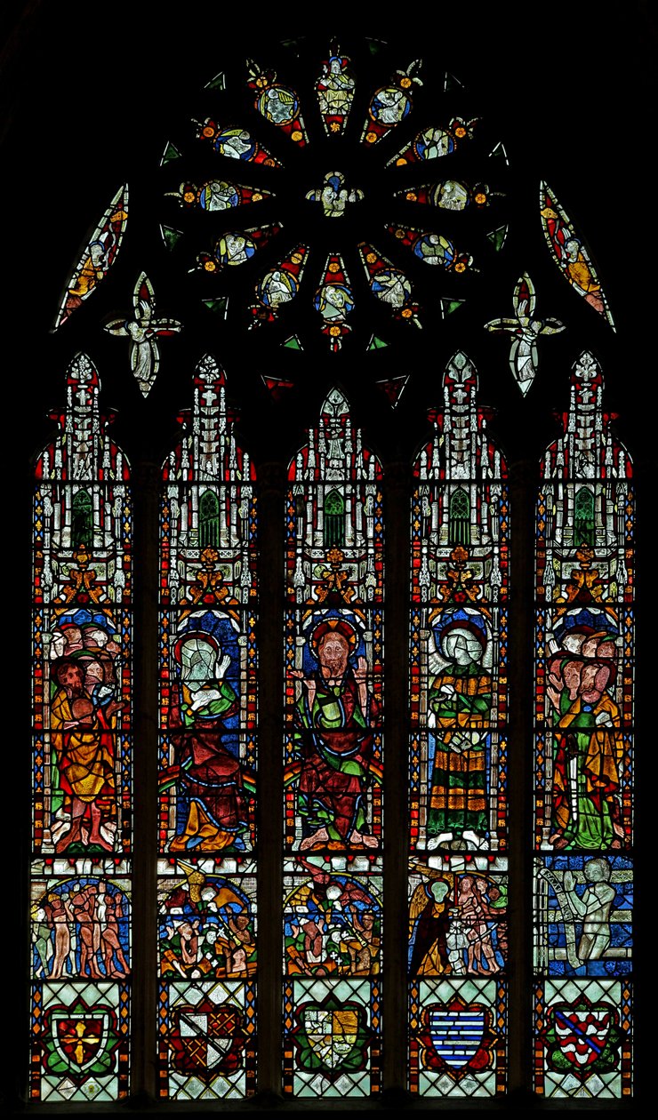 Das Jüngste Gericht: Christus, Jungfrau Maria, Johannes der Täufer (Rosettenfenster - innen) von English School