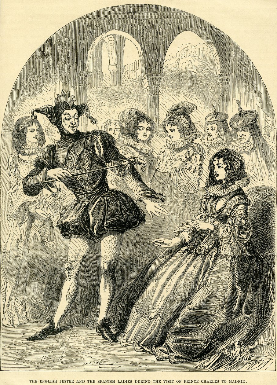 Der englische Narr und die spanischen Damen während des Besuchs von Prinz Charles in Madrid von English School
