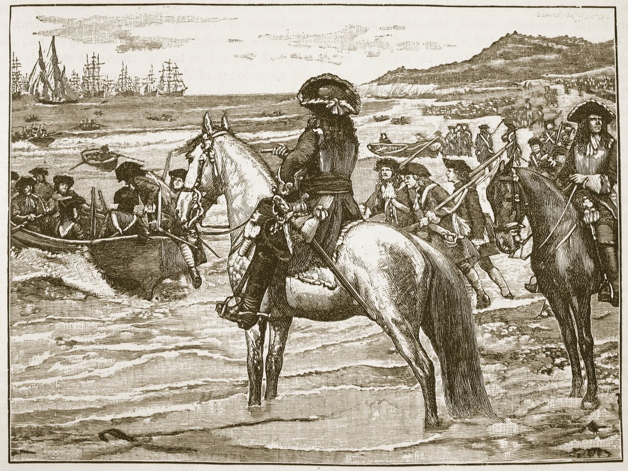 Die Franzosen ziehen sich aus Torbay zurück, Illustration aus Cassells Illustrierter Geschichte Englands von English School