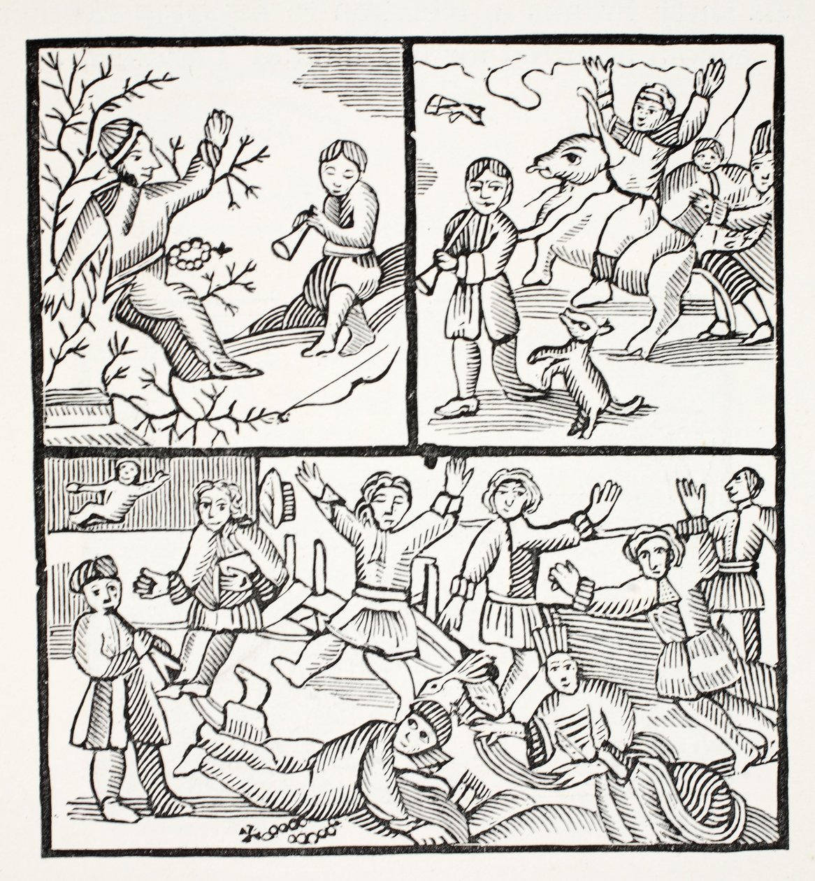 Der Mönch und der Junge, Illustration aus Chap-books des achtzehnten Jahrhunderts von John Ashton, veröffentlicht 1882 von English School