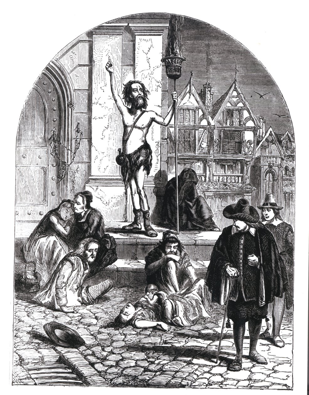 Die Große Pest von 1665, der Enthusiast, der London anprangert (Kupferstich) von English School
