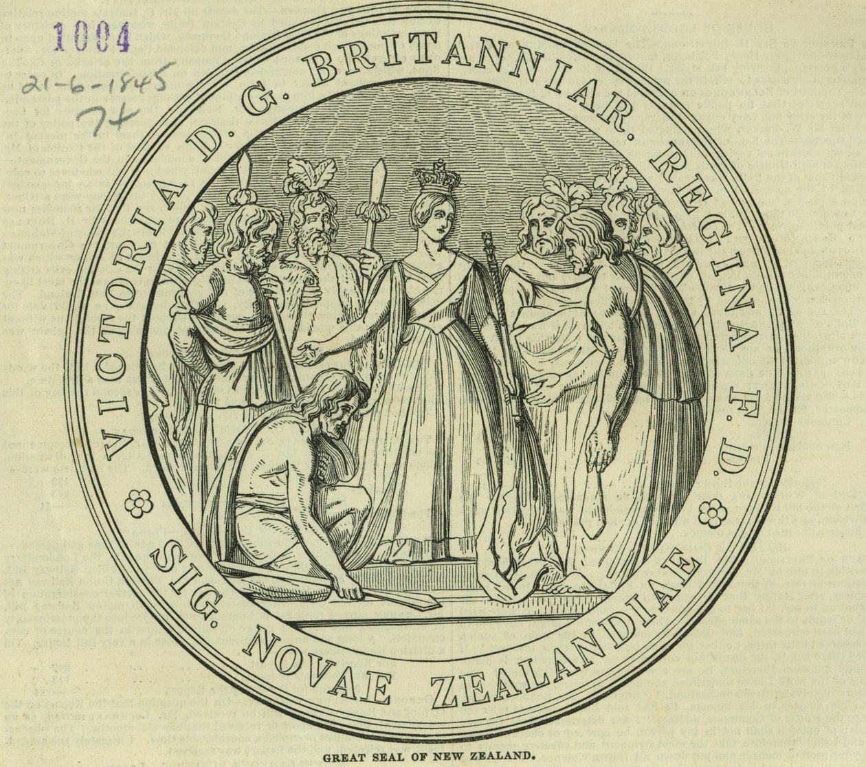 Das große Siegel von Neuseeland, aus The Illustrated London News, 21. Juni 1845 von English School