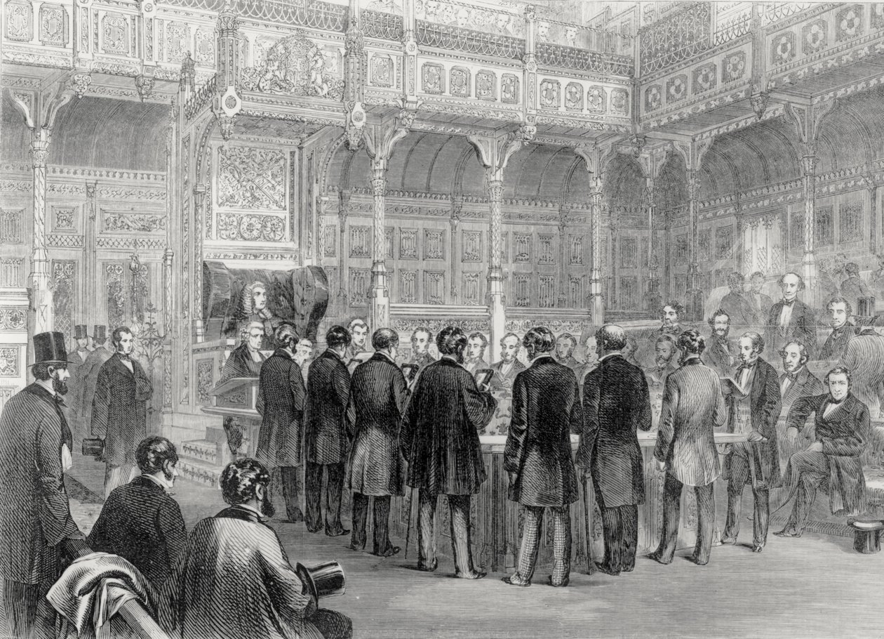 Das Unterhaus: Vereidigung der Mitglieder im Jahr 1857 von English School
