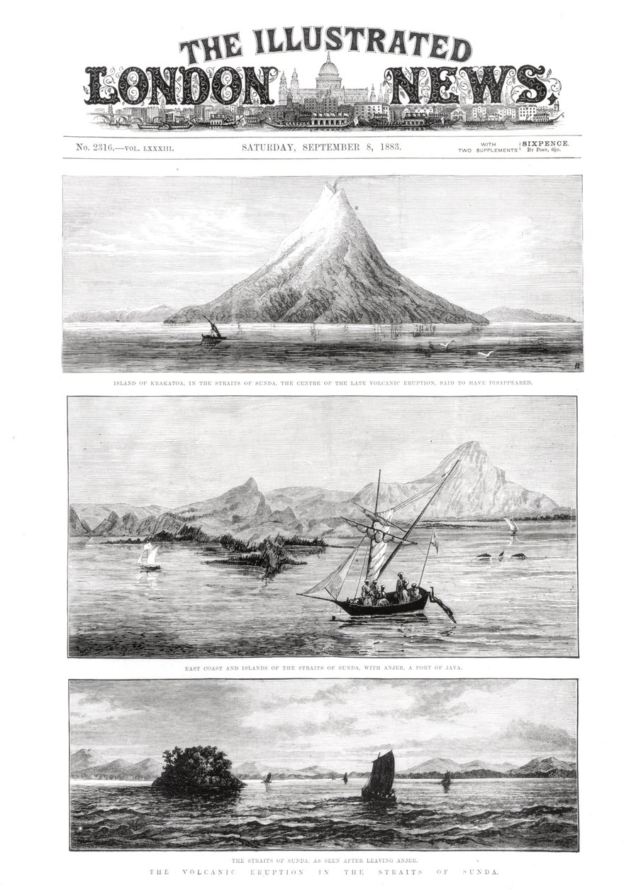 Die Insel Krakatoa, Titelseite der Illustrated London News, 8. September 1883 von English School