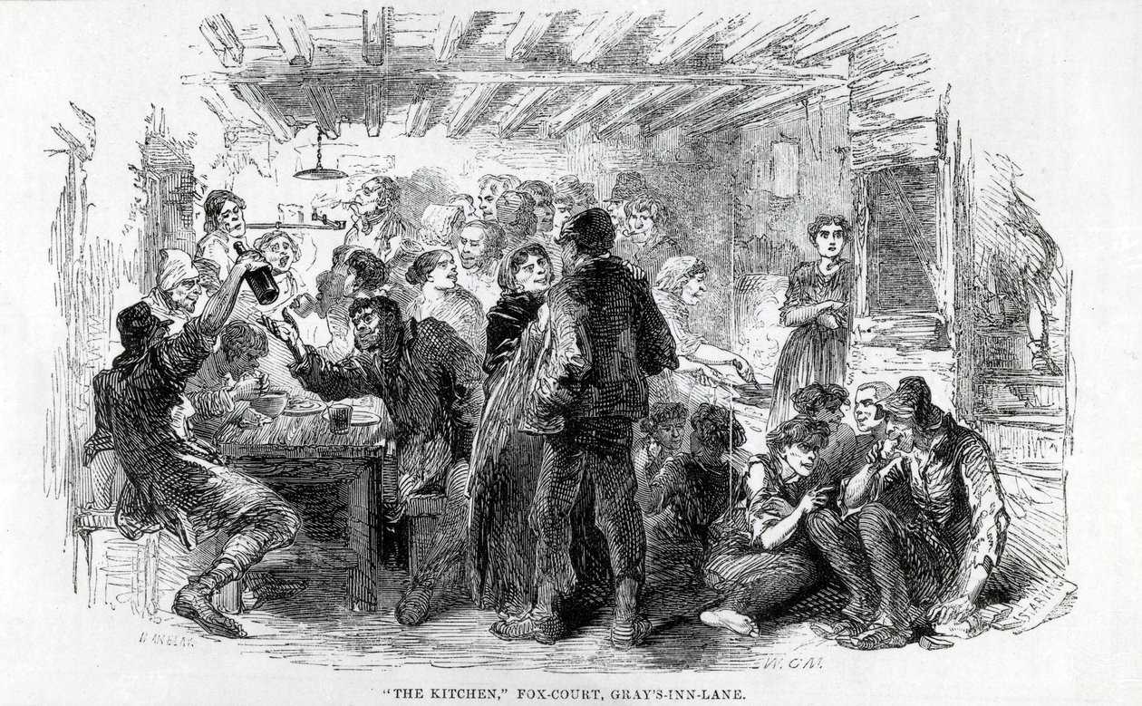 Die Küche, Fox-Court Grays Inn Lane, 1851 von English School