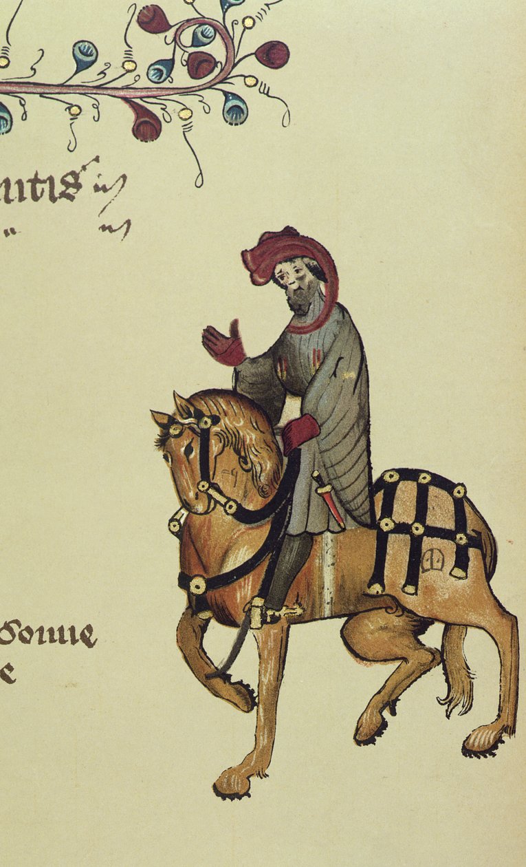 Der Ritter, Faksimile-Detail aus den Canterbury Tales von Geoffrey Chaucer von English School