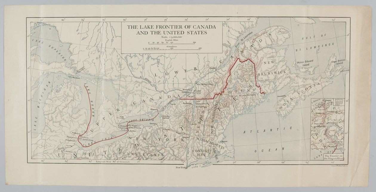 Die Seegrenze von Kanada und den Vereinigten Staaten (farbige Gravur) von English School