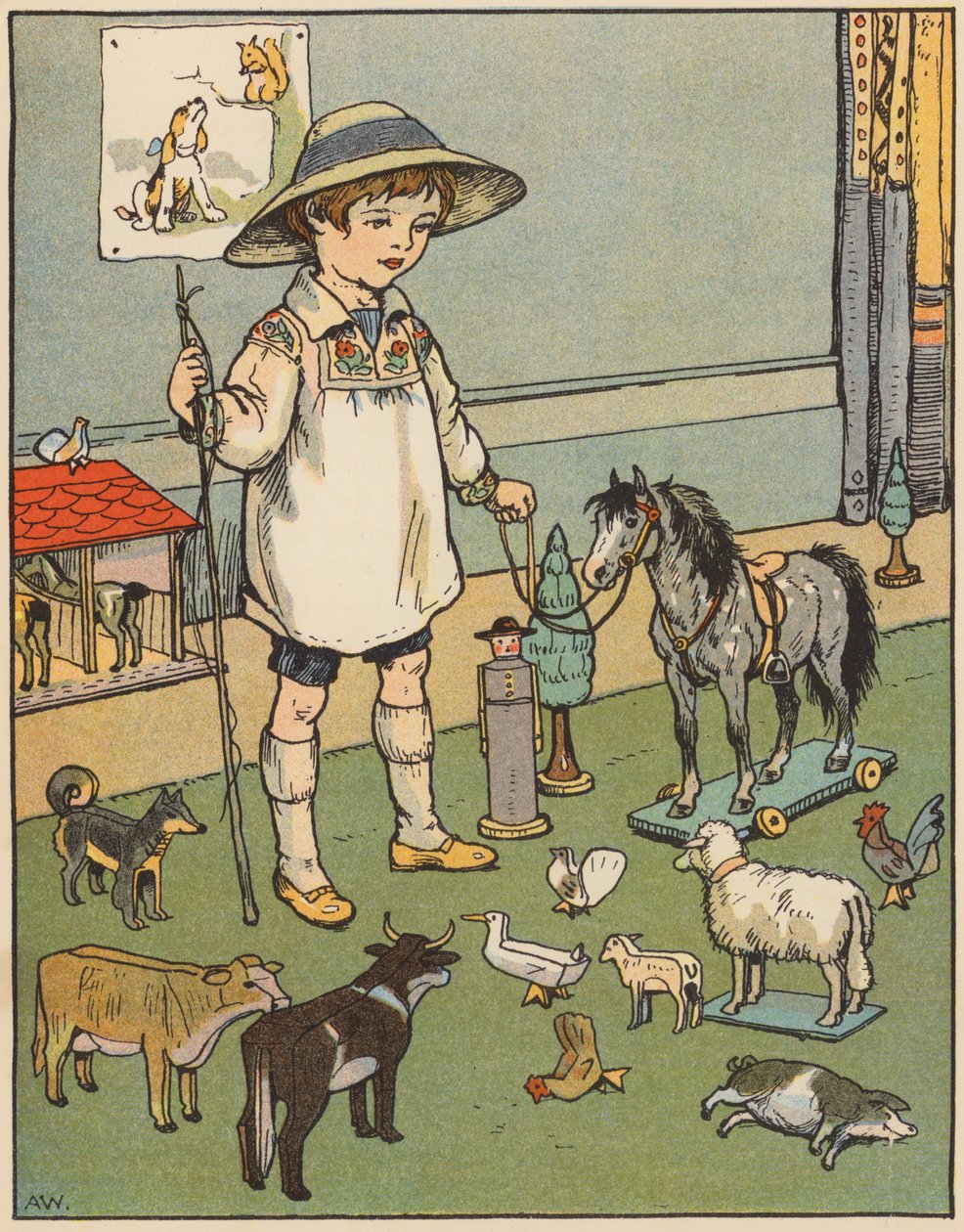 Die Kinderzimmer-Tiere (Farblithografie) von English School