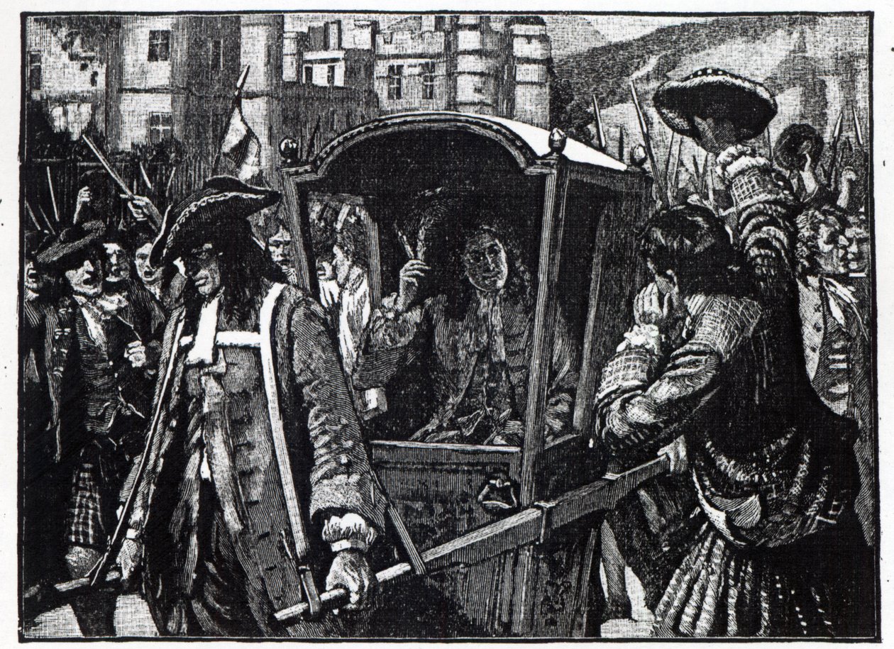 Die Menschen von Edinburgh eskortieren den Herzog von Hamilton zum Holyrood-Palast im Jahr 1706 von English School