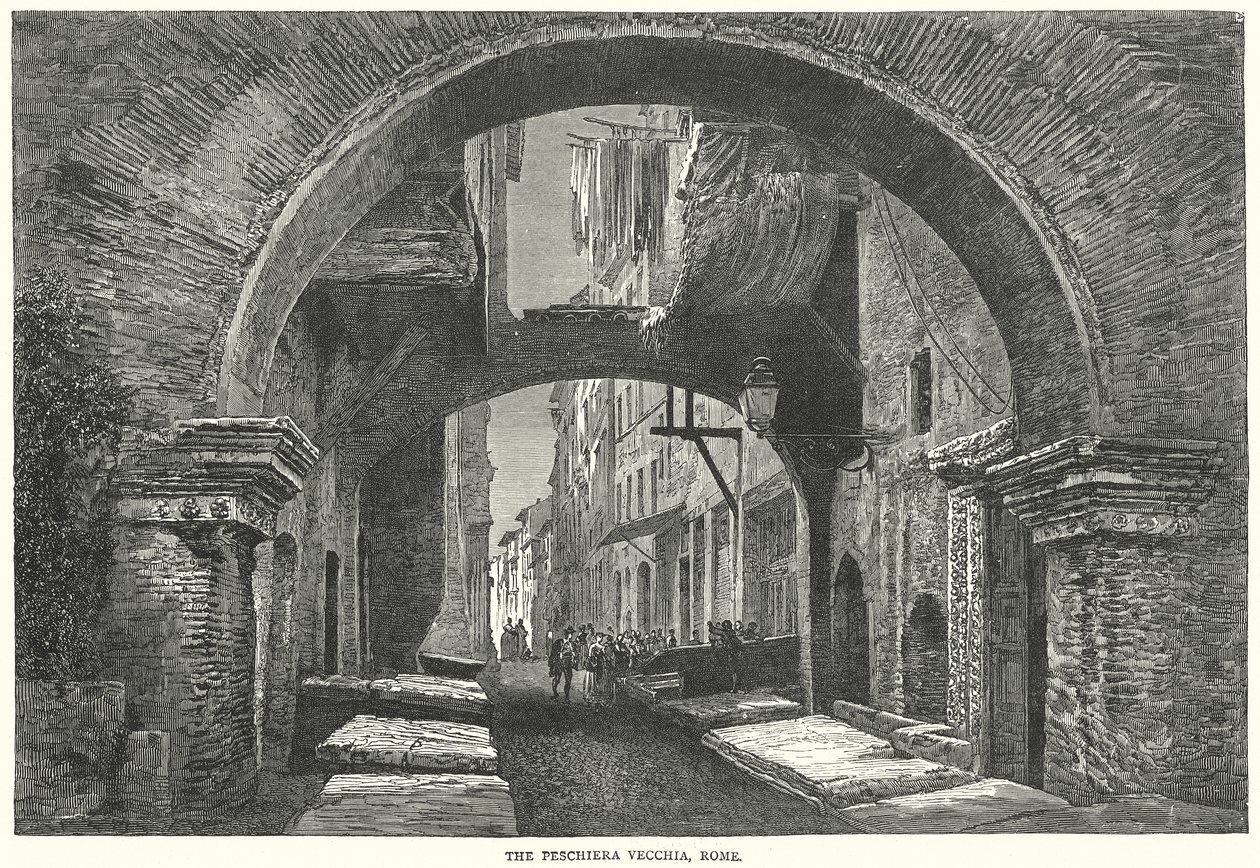 Die Peschiera Vecchia, Rom (Gravur) von English School