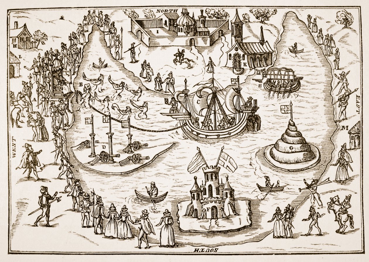 Der Teich in Elvetham während des Besuchs von Königin Elisabeth, aus The Honourable Entertainment given to the Queens Majestie in Prgresse at Elvetham in Hampshire by the Right Honble the Earl of Hertford, 1591 von English School