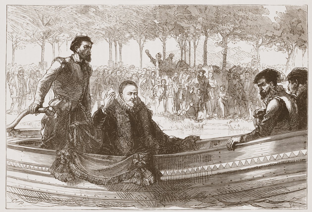 Der Prinz von Oranien in seiner Barke auf dem Weg nach Brüssel, Illustration aus The History of Protestantism von James Aitken Wylie, veröffentlicht 1878 von English School