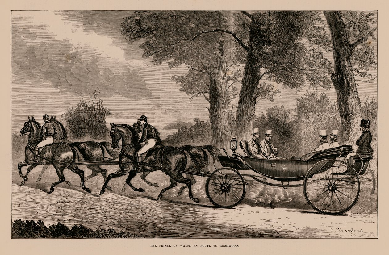 Der Prinz von Wales auf dem Weg nach Goodwood (Gravur) von English School