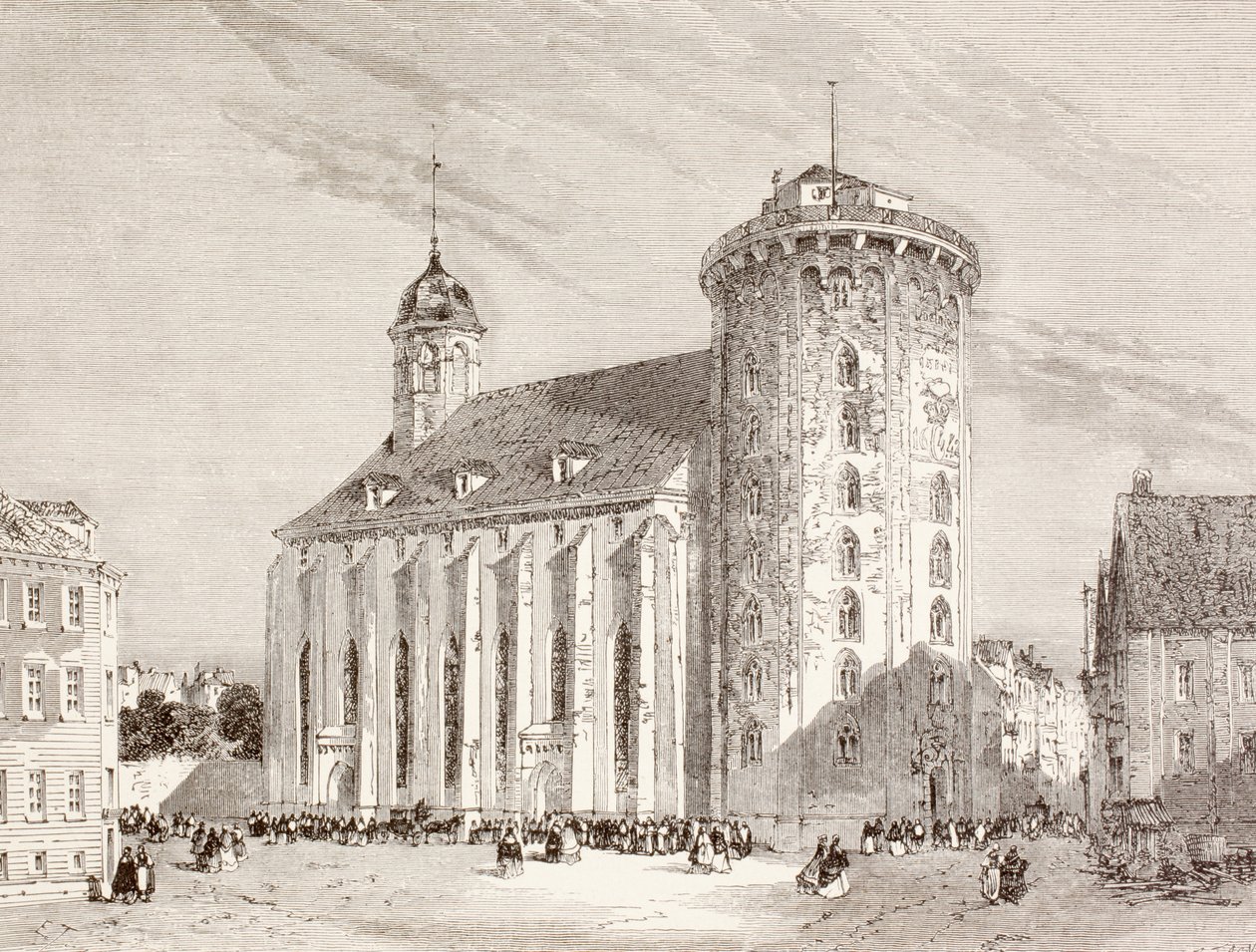 Der Rundetarn oder Runde Turm in Kopenhagen, Dänemark im 19. Jahrhundert (Lithografie) von English School
