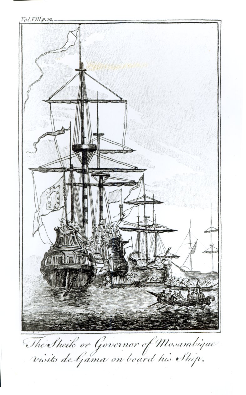 Der Scheich oder Gouverneur von Mosambik besucht da Gama auf seinem Schiff von English School