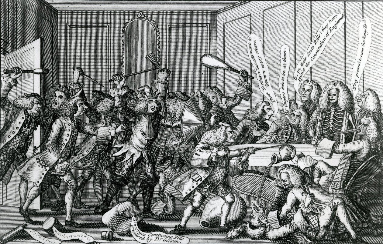 Die Belagerung von Warwick-Castle, oder die Schlacht zwischen den Fellows und Licenciates, 1768 von English School
