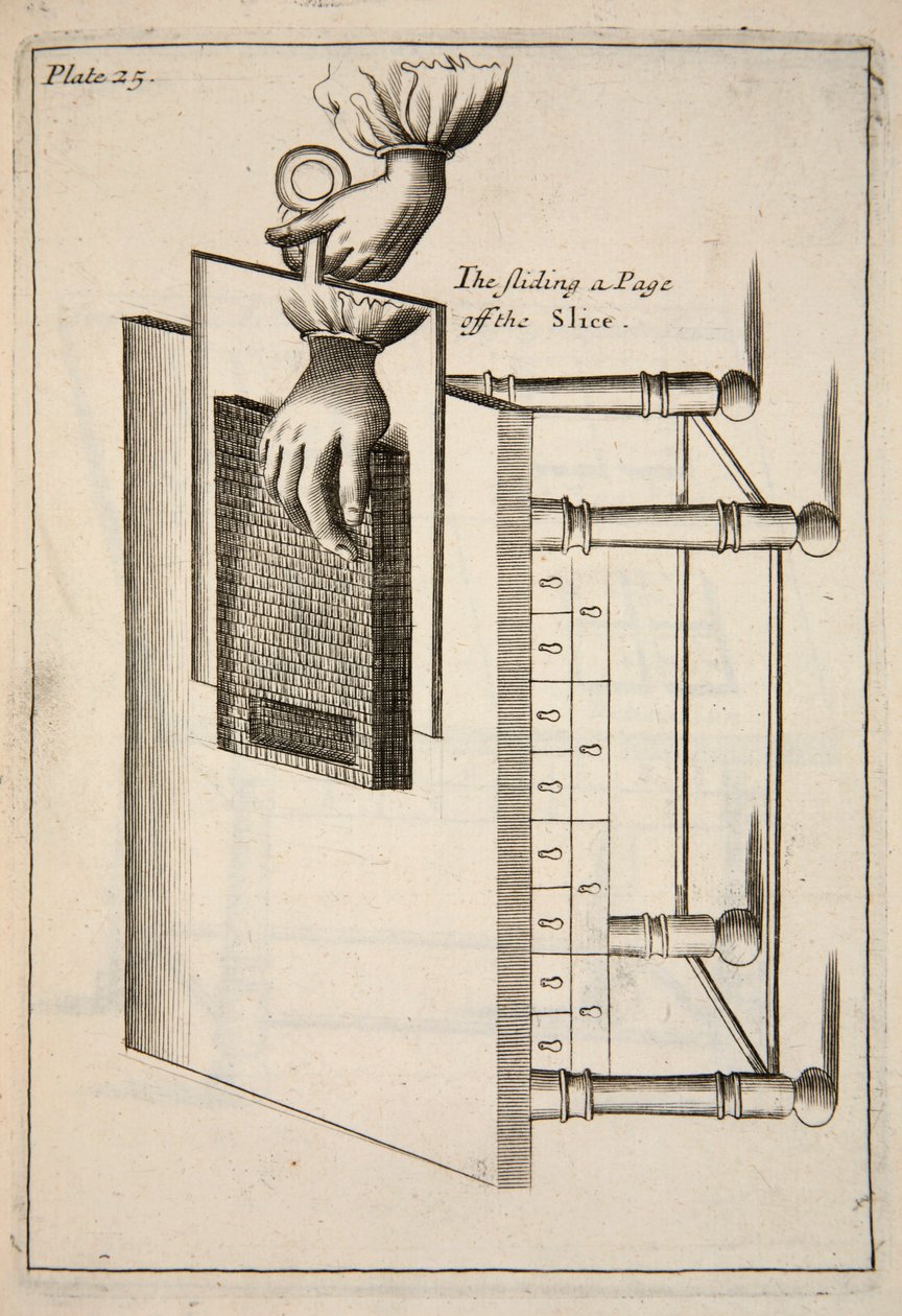 Das Abrutschen einer Seite vom Stück, veröffentlicht 1683, Gravur von English School