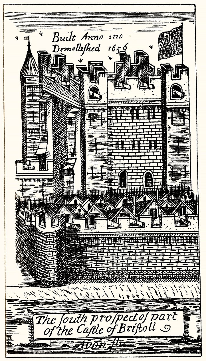 Die Südansicht eines Teils der Burg von Bristol von English School