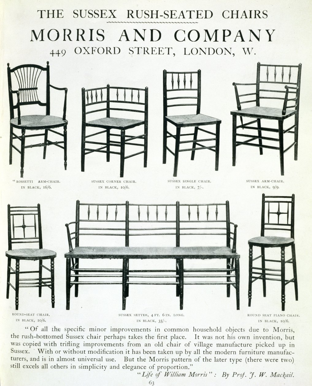 Die Sussex Rush-Seated Chairs, hergestellt von Morris and Company von English School