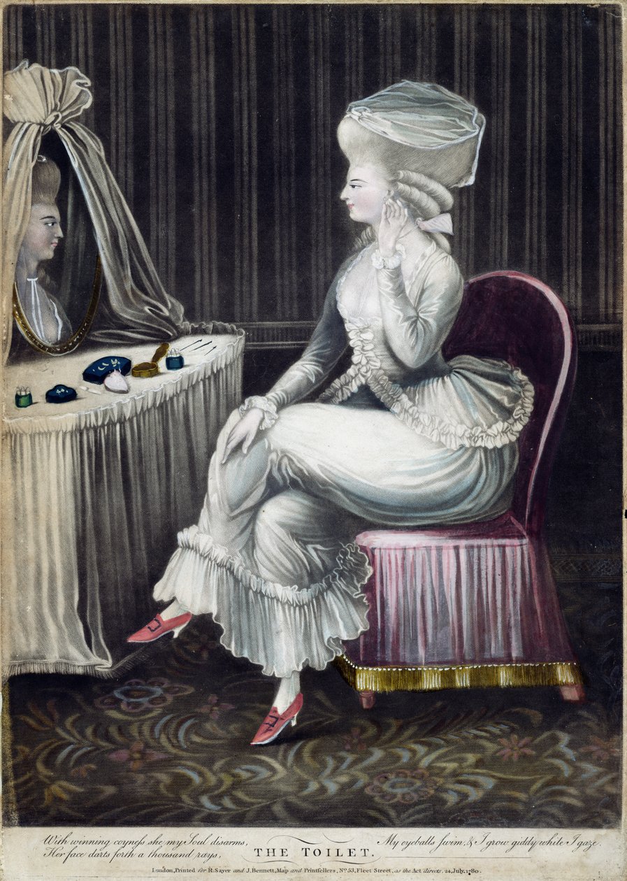 Die Toilette, veröffentlicht von Robert Sayer und J. Bennett, 1780 von English School