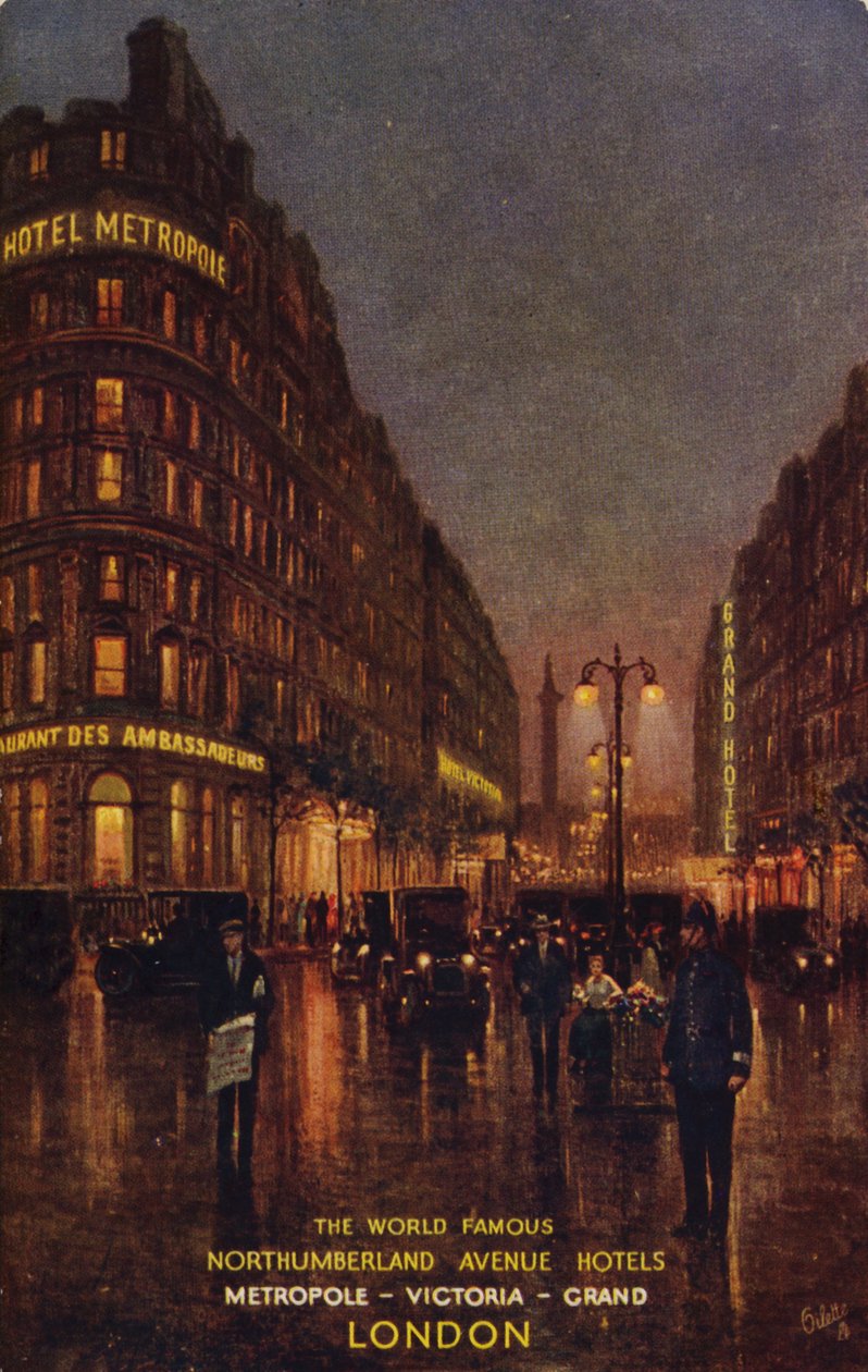 Die weltberühmten Northumberland Avenue Hotels, Metropole, Victoria, Grand, London von English School