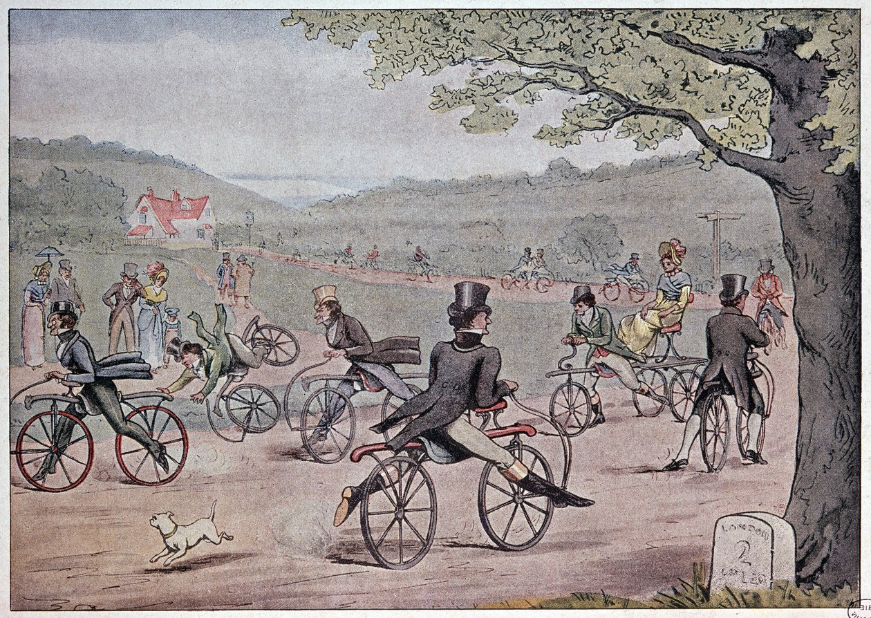Das Fahrrad im Jahr 1819 - nach einem englischen Druck der Zeit von English School