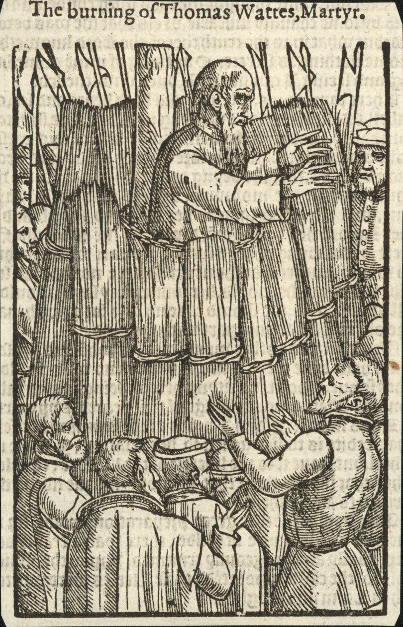 Die Verbrennung von Thomas Wattes, Märtyrer (Gravur) von English School