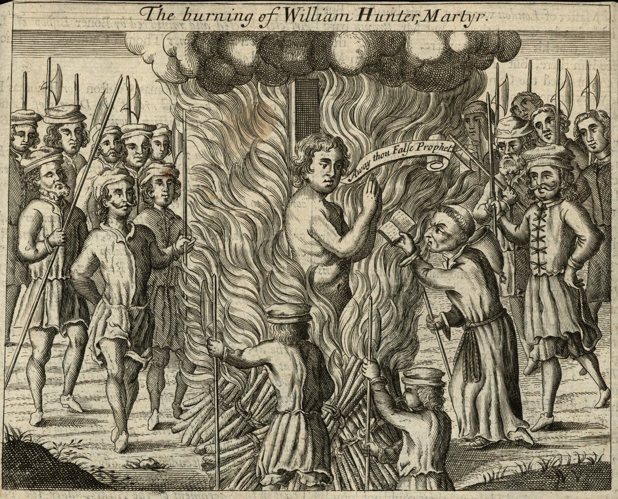 Die Verbrennung von William Hunter, Märtyrer (Gravur) von English School