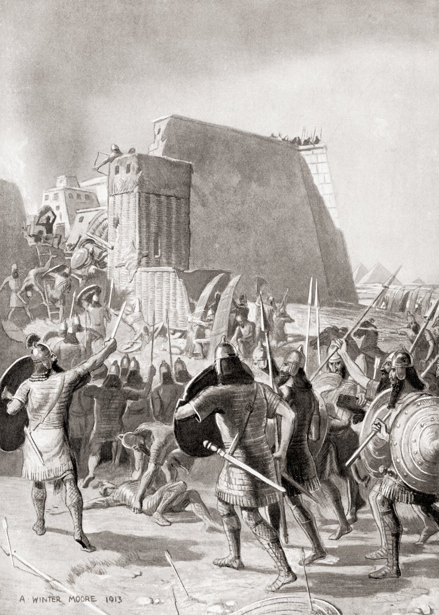 Die Eroberung von Memphis, Ägypten durch den assyrischen König Esarhaddon, 671 v. Chr., aus Hutchinson