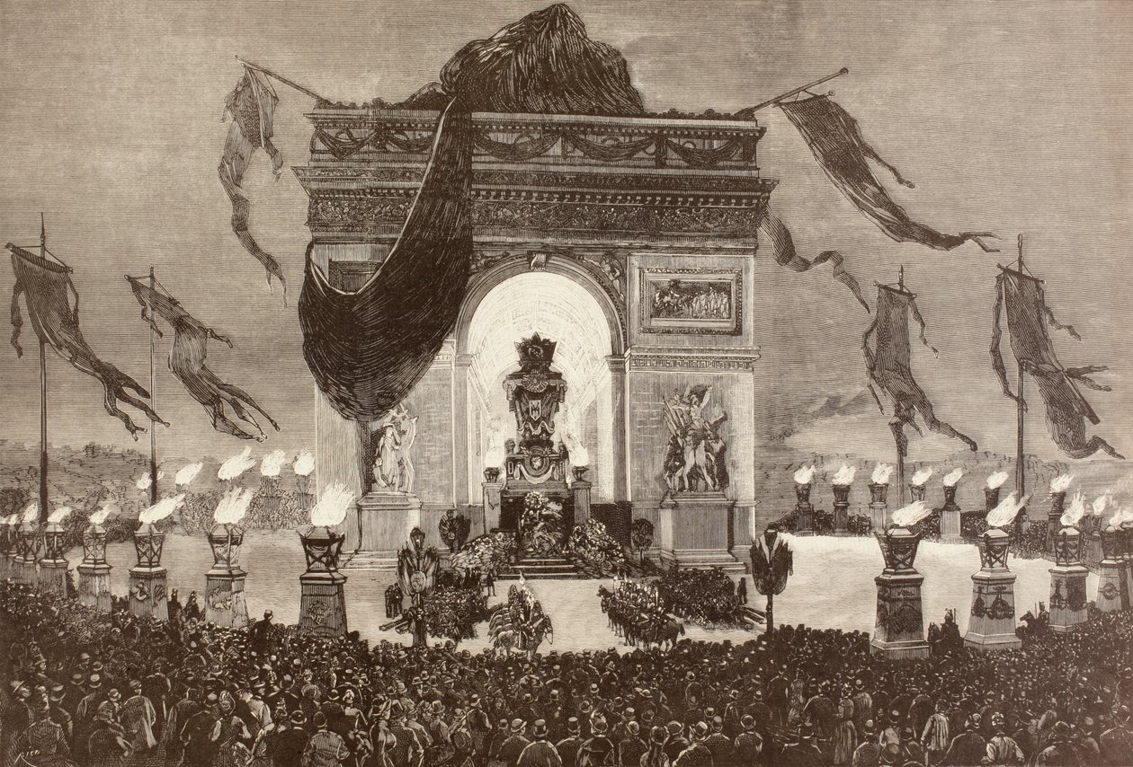 Der Sarg des französischen Schriftstellers Victor Hugo (Lithografie) von English School