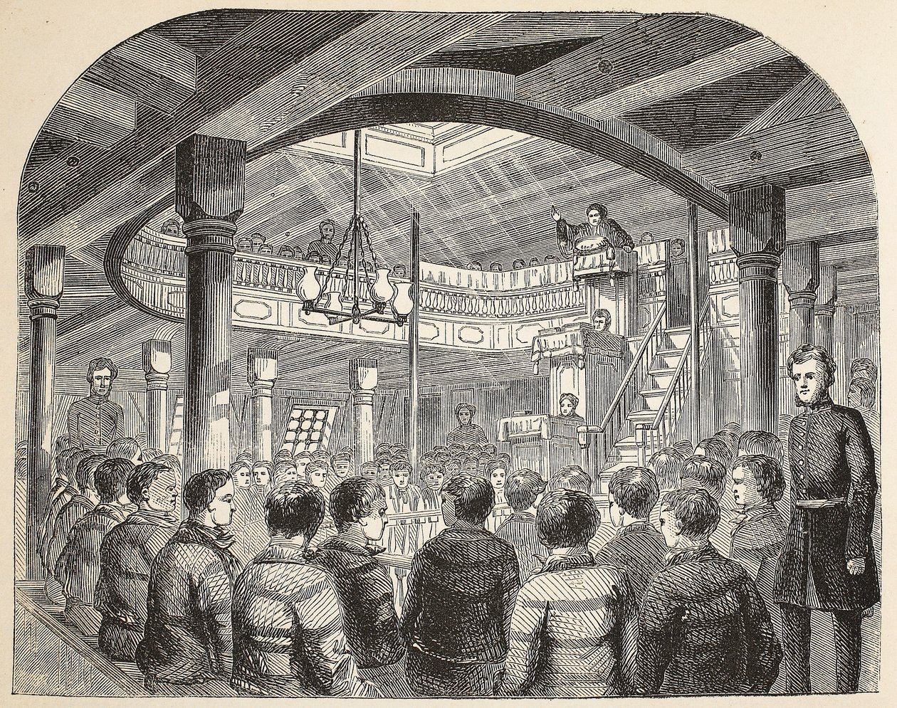 Die Gefängniskapelle an Bord der Defence-Hulk in Woolwich, Illustration aus The Criminal Prisons of London and Scenes from Prison Life von Henry Mayhew und John Binny, veröffentlicht 1862 von English School