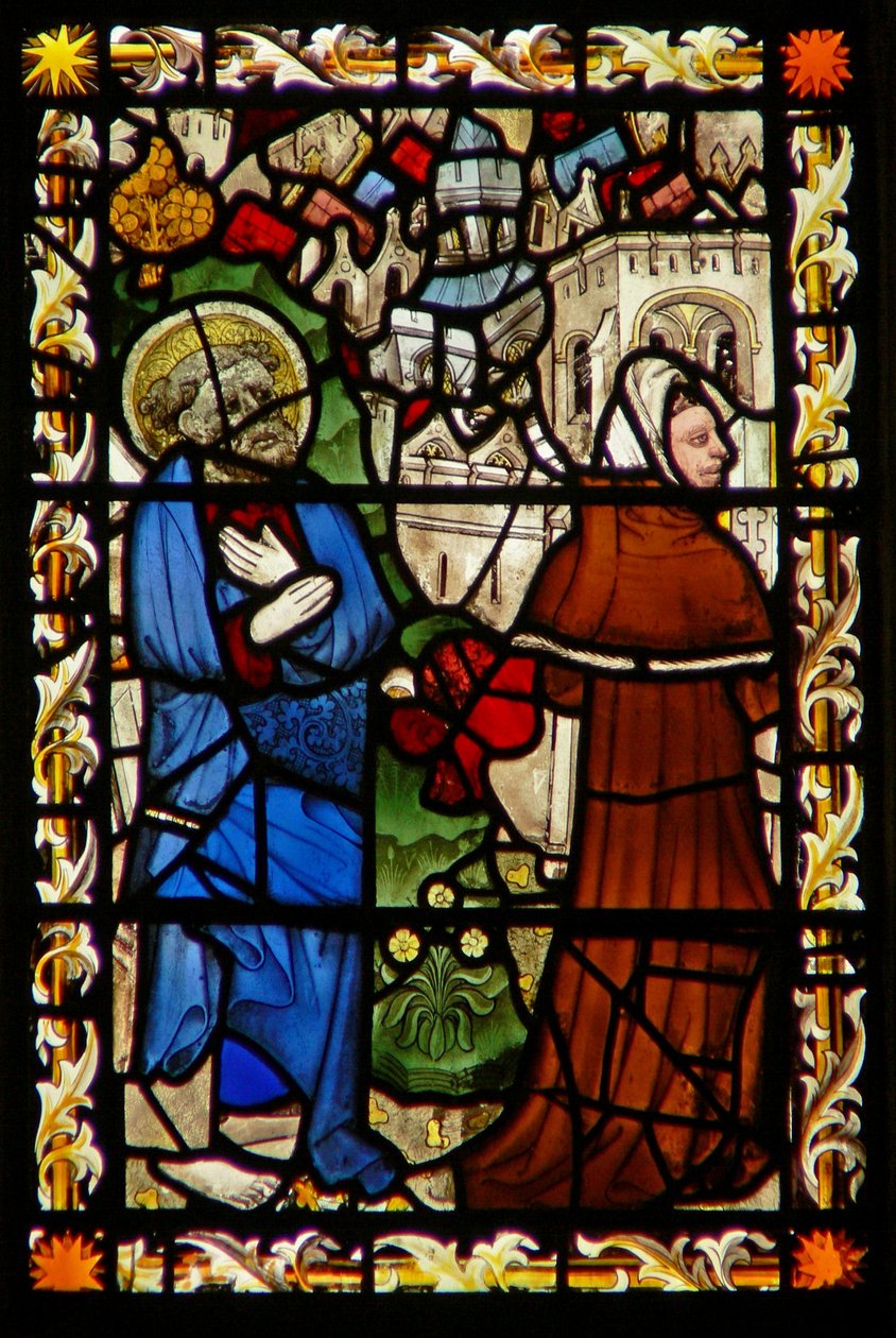 Das Ostfenster, das den heiligen Petrus und Simon Magus darstellt von English School