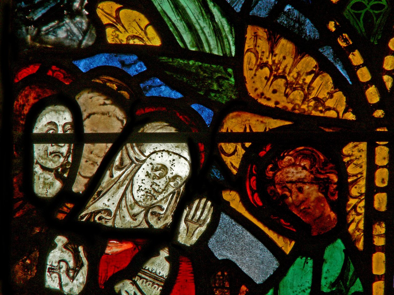 Das Ostfenster mit einer Auferstehungsszene: die heiligen Frauen am Grab; Maria Magdalena mit Christus? von English School