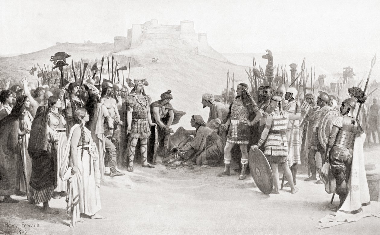 Das Treffen von Hannibal mit den Ceutrones, einem keltischen Stamm des antiken Gallien, während seiner Alpenüberquerung im Jahr 218 v. Chr., aus Hutchinson