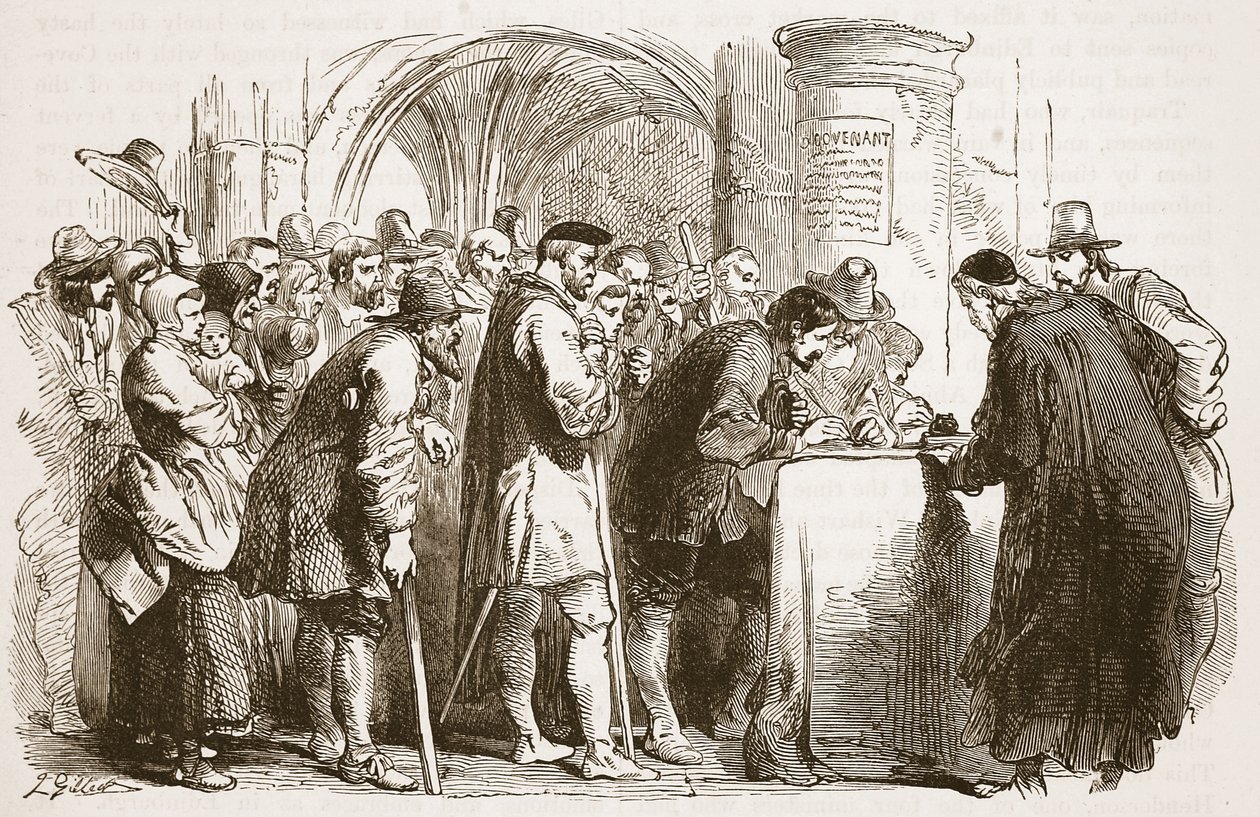 Die Menschen unterzeichnen den Bund in der St. Giles Kirche, Edinburgh, Illustration aus Cassells Illustrierter Geschichte Englands von English School