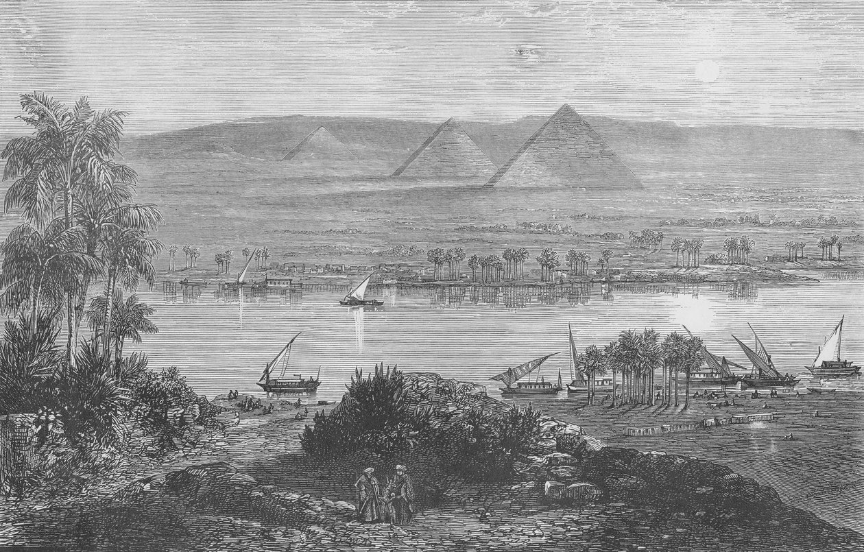 Die Pyramiden von Gizeh, vom Ostufer des Nils von English School